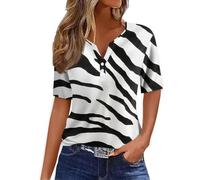 Bargains Long Sleeve Tops Women Womens Summer Ladies Size 18 UK V Neck Graphic Print Henley Button Down Tees Short Ugly Shirts (Zebra, Xl)