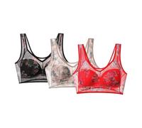 bargains of The Day Sale 3 PC Bras for Women Non Wired Push Up Seamless Bralettes Thin Breathable Sexy Ice Silk Lace Cooling Wireless Underwear Soft Comfort Bras for Sagging Breasts Black XL