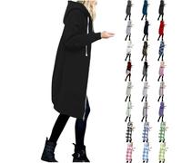 Bargains of The Day Sale Hoodies Jacket for Women UK With Pockets Casual Drawstring Long Sleeve Knee Length Coat Autumn Winter Plus Size Zipper Sale Clearance Items A Black