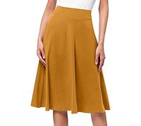 Bargains of The Day Sale Ladies Elasticated Waist Skirts Simple Comfy Basic Solid Color A Line Flared Knee Length Skirt Elasticated Waist Skirts for Evening Women UK Pretty Fashion Yellow