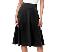 Bargains of The Day Sale Ladies Elasticated Waist Skirts Simple Comfy Basic Solid Color A Line Flared Knee Length Skirt Elasticated Waist Skirts for Ladies Pleated Scottish Fancy Dress Female Black