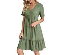 bargains of The Day Sale Summer Dresses for Women UK Fashion V-Neck Pleated Swing Sundress Casual Loose Fit Maxi Dress Boho Shorts Sleeve Beach Coverup Women Dresses Sale Clearance