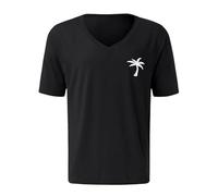 Bargains of The Day Sale Summer Tops for Men UK Men's Summer Beach Coconut Print V Neck Short Sleeved T Shirt Smart Casual Dress T Shirts for Men UK Mens Fashion Plus Size Mens Tops Black