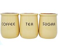 BARGAINSGALORE Set Of 3 Coffee, Tea & Sugar Vintage Canisters - Modern, Eye catching Design | Suitable For Kitchens, Canteens & Homes | Food Storage & Organisers