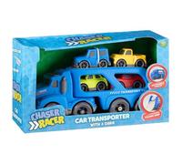 BargainsMania Blue Transporter Chaser Racer Car - Car Transporter With 4 Cars, Perfect For Zooming Around And Having Hours Of Fun.