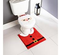 BargainsMania Christmas Pedestal Mat & Toilet Seat Cover Set - Santa - Reindeer, Santa, Gonk - Seat Cover: 40 X 47cm (Approx.) - Mat: 50 X 50cm (Approx.)