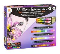 BargainsMania DecoTime Mixed Twin Markers Tray 36pk - Includes: 12 X Alcohol, 12 X Glitter, 12 X Metallic Twin Markers