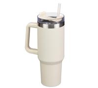 BargainsMania Double Wall Drinking Tumbler 1.18L - Rotating Lid Offers The Choice Between Straw and Drink Opening, and A Full-Cover for Leak Resistance (Natural)