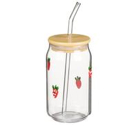 BargainsMania Glass Fruits Cup with Straw - Strawberry - Add Some Fruity Fun to Your Refreshments with This Glass Fruits Cup with Straw.