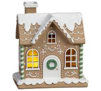 BargainsMania LED Light Up Gingerbread House With Green Stripes 18.3cm - Decorate Your Home With Some Nostalgic Christmas Spirit With This LED Light Up Gingerbread House With Green Stripes