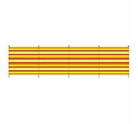 BargainsMania Pole Windbreaker Camping Screen Beach Festival Sun Wind Shelter - Heavy Duty Tall Caravan - Straight Line or Curved Configuration (Orange Thin Yellow Stripes, 4 Pole - 1.2m x 2.24m)