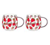 BargainsMania Summer Fruits Strawberry Glass Mug - Pack of 2 - Enjoy Your Favourite Beverages with Summers Style Fruits Strawberry Glass Mug - A Charming and Decorative Addition to Your Kitchenware