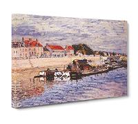 Barges By Alfred Sisley Canvas Print | Gallery Wrapped 30mm Frame Wall Art | 30x20 inches | Ready to Hang | Impressionist Picture | Living Room Bedroom Lounge Office
