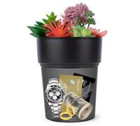 BarGifts Black Flower Pot Diversion Safe, Secret Storage Hidden Safe Box, Key Lock, Black, Plastic, Wall Mount
