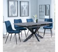 Bari Extending Dining Set - 4-6 Seater - 140cm-180cm - Grey Ceramic - Corona Dining Chair - Blue Fabric