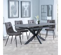 Bari Extending Dining Set - 4-6 Seater - 140cm-180cm - Grey Ceramic - Corona Dining Chair - Grey Fabric