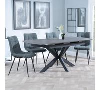 Bari Extending Dining Set - 4-6 Seater - 140cm-180cm - Grey Ceramic - Corona Dining Chair - Light Grey Fabric