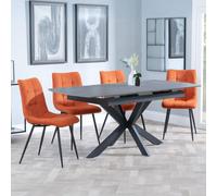 Bari Extending Dining Set - 4-6 Seater - 140cm-180cm - Grey Ceramic - Corona Dining Chair - Orange Fabric