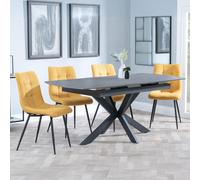 Bari Extending Dining Set - 4-6 Seater - 140cm-180cm - Grey Ceramic - Corona Dining Chair - Yellow Fabric