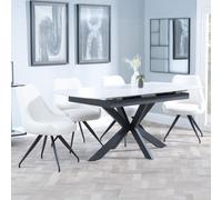 Bari Extending Dining Set - 4-6 Seater - 140cm-180cm - White Ceramic - Arctic Swivel Dining Chair - Cream Velvet Fabric