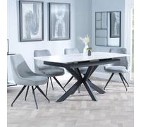 Bari Extending Dining Set - 4-6 Seater - 140cm-180cm - White Ceramic - Arctic Swivel Dining Chair - Grey Velvet Fabric