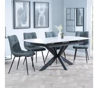 Bari Extending Dining Set - 4-6 Seater - 140cm-180cm - White Ceramic - Corona Dining Chair - Light Grey Fabric