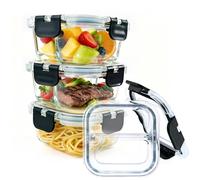 Bariatric Meal Prep Containers, 8 oz Portion Control Containers for Bariatric Meals with Two 4 oz Compartments, Reusable Glass Snack Food Containers with Lids (3 Pack) Dishwasher & Microwave Safe