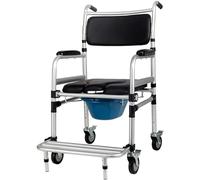 Bariatric Toilet Seat Commode Chair with Splash Guard and Wheels - Adjustable Height Shower Chair Dresser Chair Foldable Wheelchair