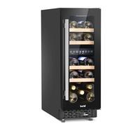 Baridi 17 Bottle Dual Zone Slim Built-In 30cm Wine Cooler with Touch Screen Controls, Beech Wood Shelves & LED Light, Black - DH204