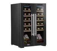 Baridi 24 Bottle Dual Zone Wine Fridge With Digital Touchscreen Controls Beech Wood Shelves & Led Light - Black