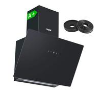 Baridi 60cm Angled Chimney Cooker Hood with Carbon Filters, Touch Controls, LED Lamp, Energy Class Black Glass - DH105