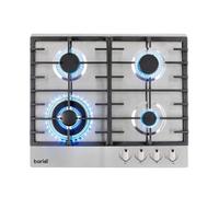 Baridi 60cm Built-In Gas Hob with 4 Burners, Cast Iron Pan Supports and Auto Ignition, 8kW, Stainless Steel - DH225