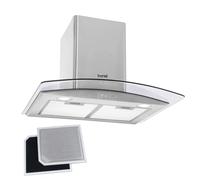 Baridi 60cm Curved Glass Cooker Hood with Carbon Filters, LED Lights, Stainless Steel - DH128