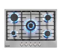Baridi 70cm Built-In Gas Hob with 5 Burners, Cast Iron Pan Supports, Wok Burner and Auto Ignition, 11kW, Stainless Steel - DH227