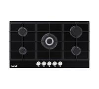 Baridi 90cm Built-In Black Glass Gas Hob, 5 Burners, Cast Iron Supports & Auto Ignition, 11kW - DH383