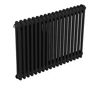 Baridi Horizontal Traditional 2 Column Radiator 600 x 832mm, 18 Fins, Efficient Heat Output, Central Heating, Black - DH363