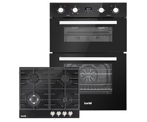 Baridi Kitchen Appliance Bundle 60cm, 72cm Built-Under Double Oven & Black Glass Gas Hob - DH449