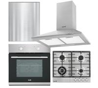 Baridi Kitchen Appliance Bundle 60cm, Integrated Fan-Assisted Oven, Stainless Steel Gas Hob, Chimney Cooker Hood & Stainless Steel Splashback - DH390