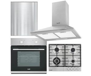 Baridi Kitchen Appliance Bundle 60cm, Integrated Fan-Assisted Oven, Stainless Steel Gas Hob, Chimney Cooker Hood & Stainless Steel Splashback - DH390