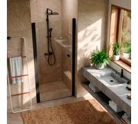Baridi Pivot Shower Door 800 X 1850mm, 6mm Tempered Glass, Reversible Installation - Black - Dh304