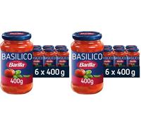Barilla Basilico Pasta Sauce 6 x 400g - Italian Tomato & Basil - No Added Preservatives - Vegan - Ideal for Pasta & Spaghetti - Bulk Pack (Pack of 2)