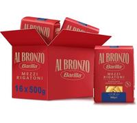 Barilla Mezzi Rigatoni Bronze Pasta, 100% Italian Wheat Drawn Bronze with Raw Bronze, Thick and Full Format, High Sauce and Boil Resistance, 16 Packs of 500g