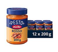 Barilla Pesto Rosso - Italian Red Pesto Pasta Sauce with Sun-Dried Tomatoes & Balsamic Vinegar - Bulk Pack of 12 x 200g Jars