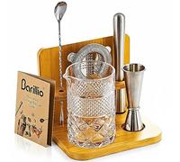 Barillio 24 Oz Crystal Cocktail Mixing Glass with Bamboo Stand & Bar Tools | Seamless Lead-Free Crystal, Weighted Base Stirring Pitcher | Including Muddler, Mixing Spoon, Jigger and Strainer