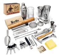 Barillio Bar Tool Set Pro Edition - Stainless-Steel Cocktail Shaker Set - Mixology Bartender Kit w/Boston Shaker, Drink Mixer & Muddler for Cocktails - Home Bar Accessories - 32-Pc Bar kit