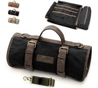Barillio Bartender Bag (Without Tools) - Stylish, Waxed Canvas, Roll Up Traveling Bar Bag for Carrying Bar Tools and Cocktail Shaker Set with Shoulder Strap - Portable Travel Bartending Roll Black