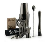 Barillio Black Boston Shaker Set - Stainless-Steel, Weighted Martini Cocktail Shaker Set w/Strainer & Mixer - Mixology Bartender Kit - Bar Set for The Home - 9-pc Drink Set - Bar Tools