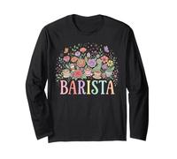 Barista Coffee Floral Pastel Whimsical Design Long Sleeve T-Shirt