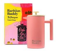 BaristasBuddy Cute Pink French Press Coffee Maker - Colorful, Retro And Stylish Insulated Coffee Brewer - Large Size Brews 4 Cups