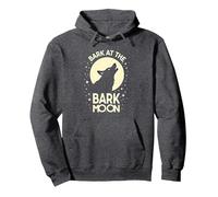 Bark at the Bark Moon: Howling Wolf Starry Night Pullover Hoodie, Adult Unisex, Dark Heather Grey, S